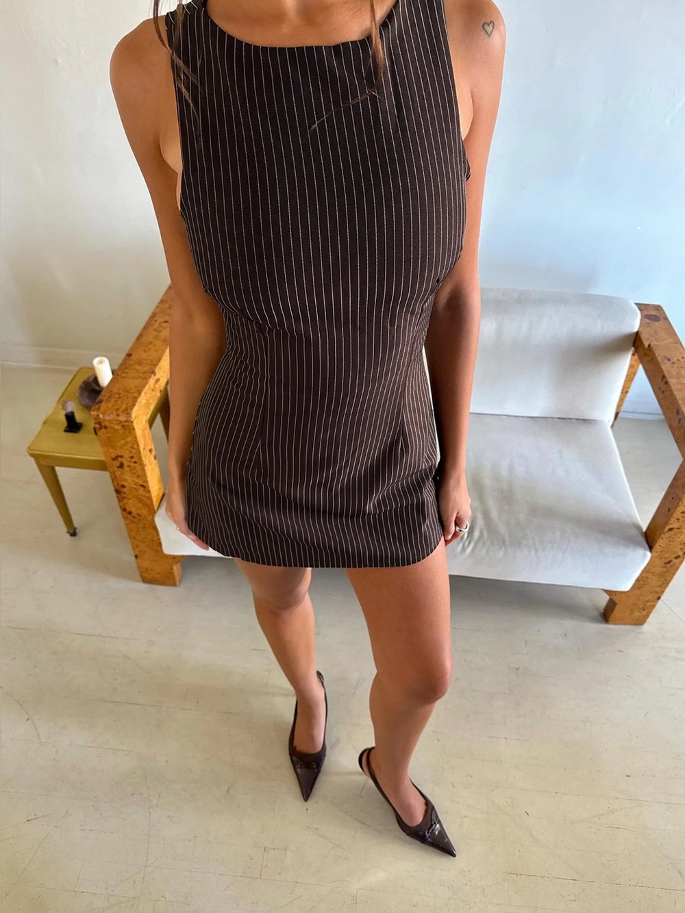 PRINCESS POLLY Yumiko Romper in Brown Pinstripe 2